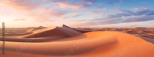 Beautiful Natural Landscape of Sand Dunes in the Derest during sunset with clouds. Generative AI. © Mauricio