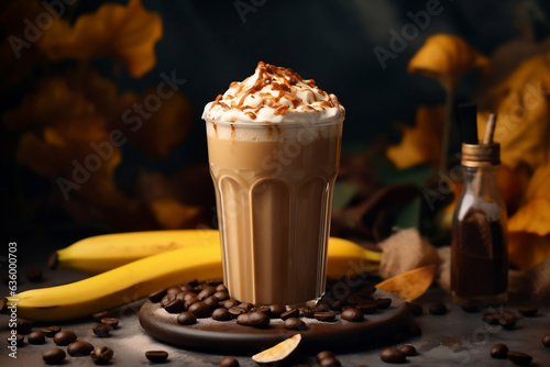 Blended Banana coffee with cream and topping.