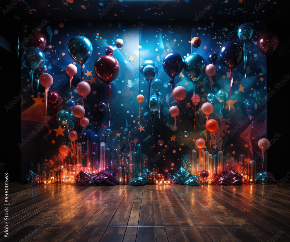 Celebratory Extravaganza: 3D Rendered Party Decorations Backdrop