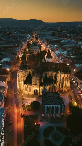Kosice Night Aerial: St. Elizabeth's Cathedral & City View photo