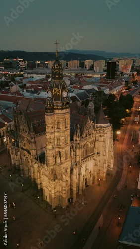 Kosice Night Aerial: St. Elizabeth's Cathedral & City View photo