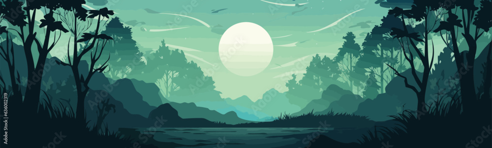 full moon forest vector flat minimalistic isolated illustration