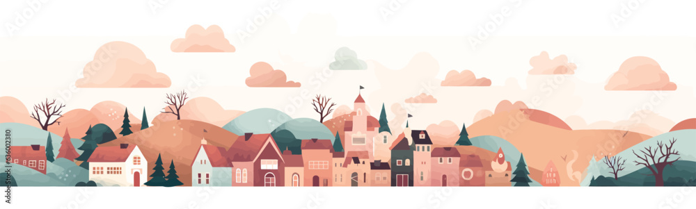 mystical village vector flat minimalistic isolated illustration