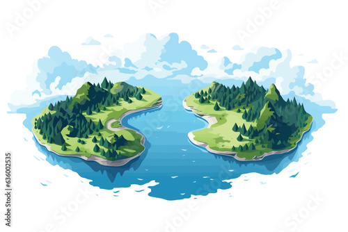 top view aerial shot of lake vector flat isolated illustration