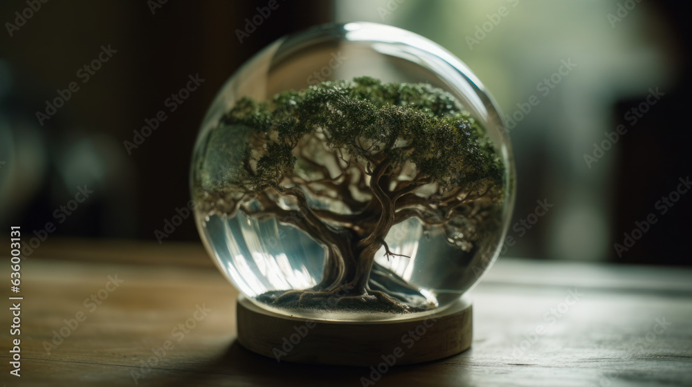 tree growth on globe glass in nature. tree growth on globe glass in nature.