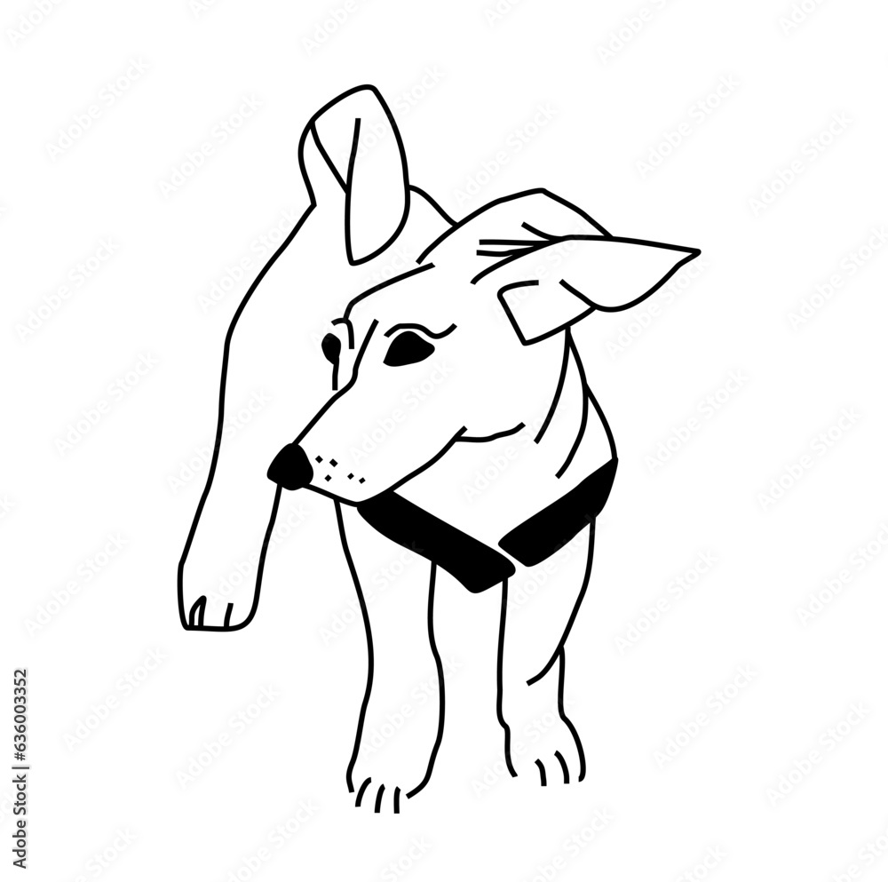 Funny puppy. Black and white linear drawing of a dog Funny puppy. Black and white linear drawing of a dog