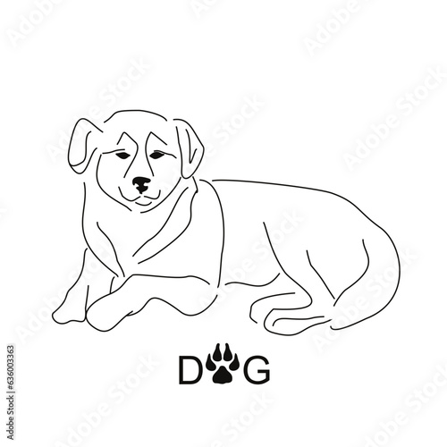 Drawing of an ordinary dog from the street without a breed. Gestalt design of funny pets.