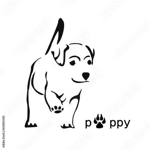 Stylized image of a running Labrador puppy. Gestalt animal design.