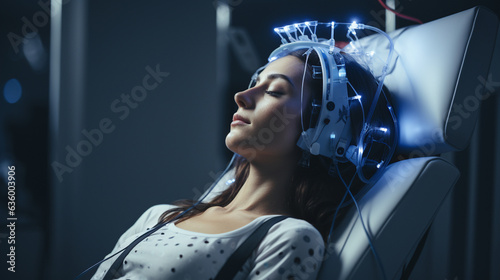 Brain Stimulation: A patient undergoing non-invasive brain stimulation therapy, highlighting the exploration of brain stimulation for mental health  photo