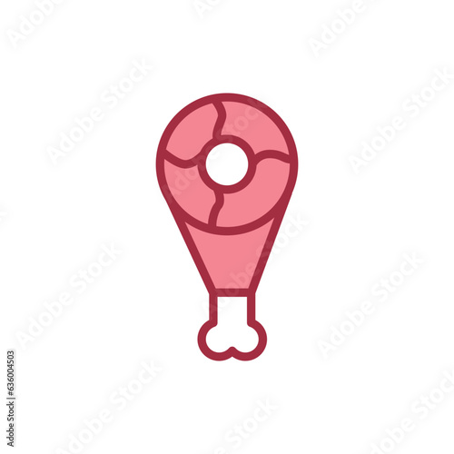 Beef leg color line icon. Cutting meat.