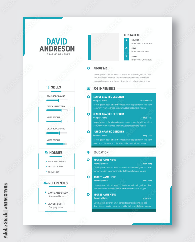 Obraz premium Clean and modern resume portfolio or cv template