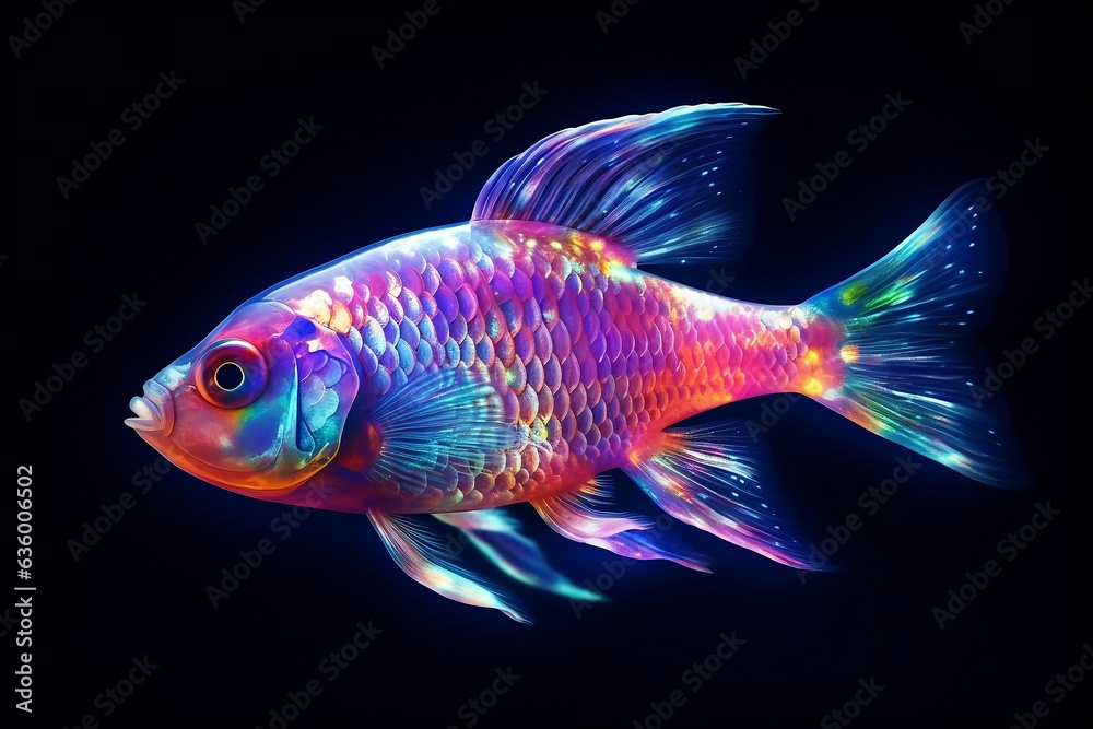 A Colorful Fish with Black Background. Generated AI