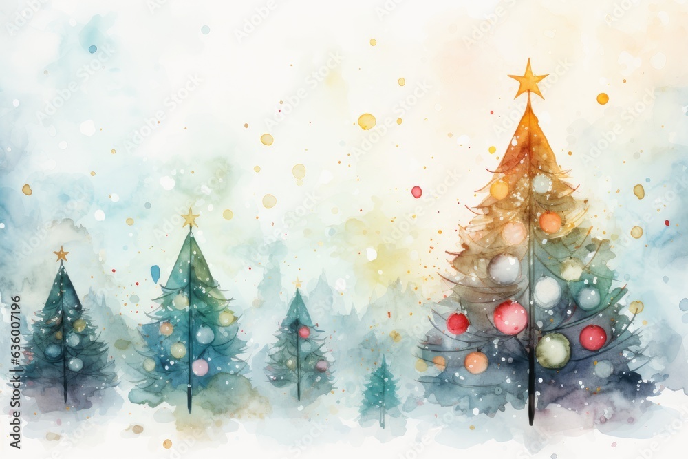 Obraz premium watercolor Christmas Tree With Baubles And Blurred Shiny Lights banner with text space 
