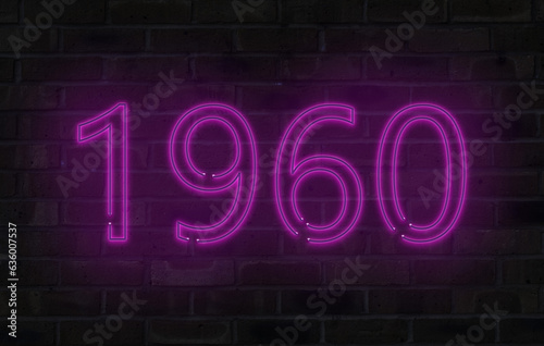 Purple 1960 neon sign on brick wall