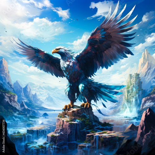 super cool eagle in fantastic world generated by AI photo