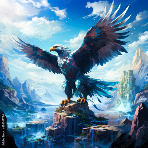super cool eagle in fantastic world generated by AI