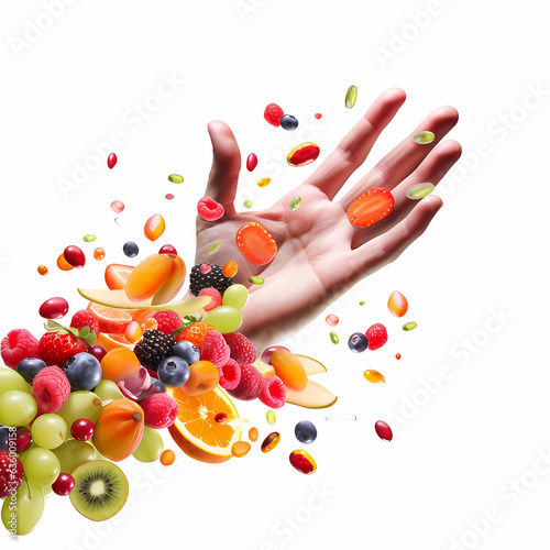 Human hand with lots of fruits isolated © absolutimages