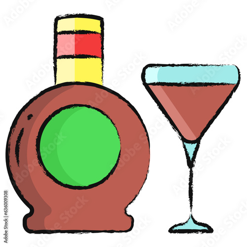 Hand drawn liqueur Glass and Bottle icon