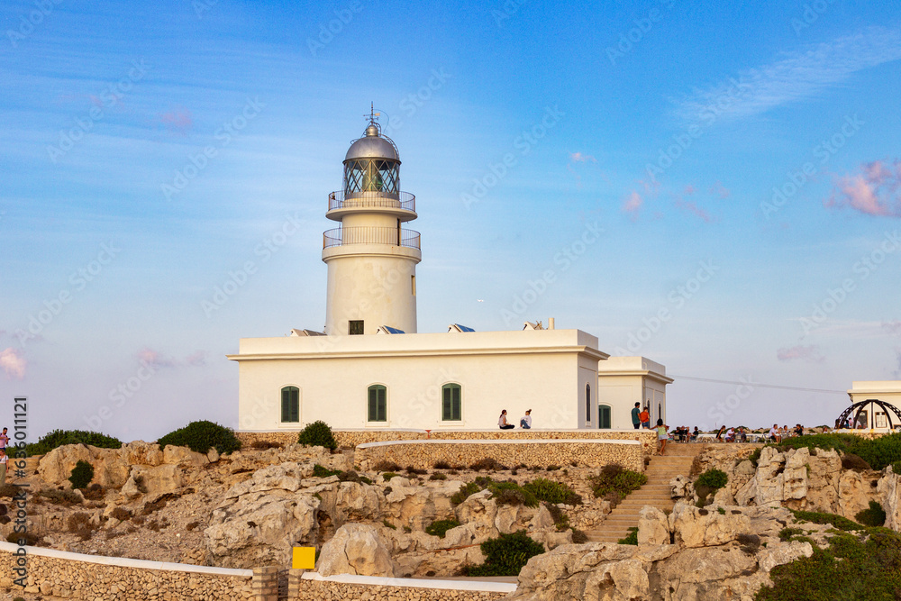 Sunset in Cavalleria lighthouse in the north of Menorca (Spain)