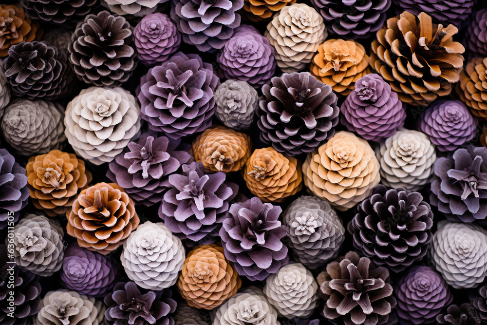 Colorful Pine Cone Collection Background. Christmas concept