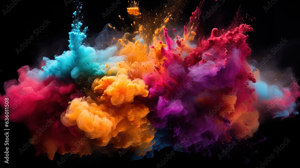  a group of colored powders are flying in the air.  generative ai