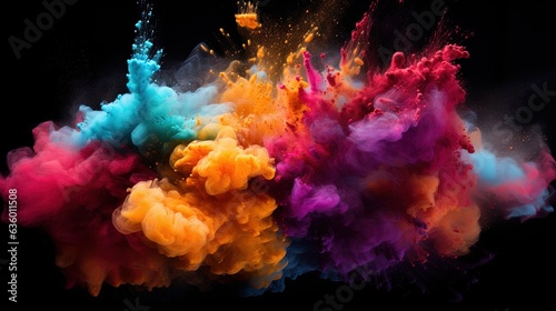  a group of colored powders are flying in the air. generative ai