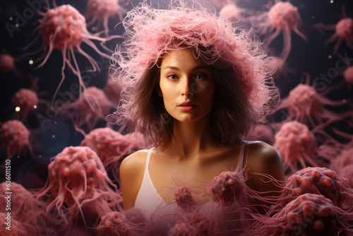 Conceptual illustration of cancer oncology and the spread of malignant cancerous growth and metastasis inside the body. Generative Ai, Ai.