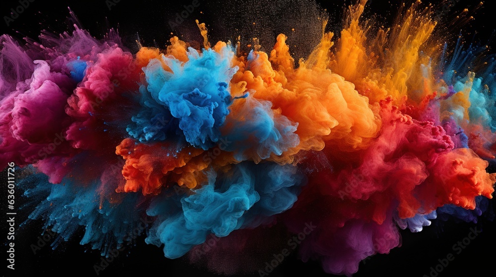  a group of colored smokes flying in the air on a black background.  generative ai
