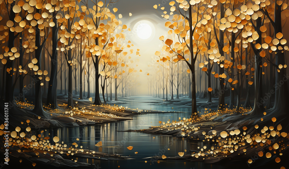 Golden forest and river in autumn.AI generated Golden forest and river in autumn.AI generated