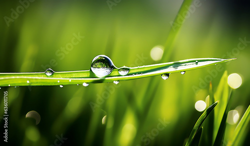 Grass with dew drops. AI generated