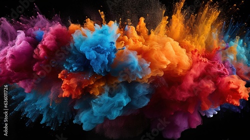  a group of colored smokes flying in the air on a black background.  generative ai © Anna