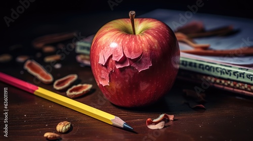 study essentials: apple, pencil, and textbooks