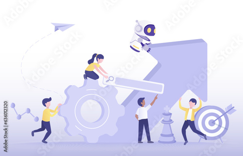 Artificial Intelligence (AI) technology and business startup. Collaboration between human and ai robot to achieve business growth. Tactical planning, Strategy management, Solving problem.