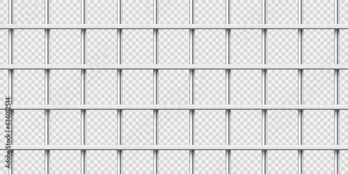 Realistic shiny metal prison bars. Detailed jail cage, prison iron fence. Criminal background mockup. Vector illustration