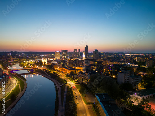 Beautiful night view of downtown Vilnius with lights and skyscrapers © AlexStern
