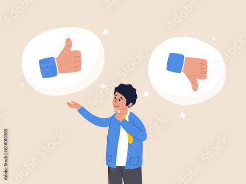 Suggestion concept. Do and Don't list, advice or rules that make business success, things to do, solutions or to avoid mistake and error, businesswoman holding waring thumb up and thumb down sign.