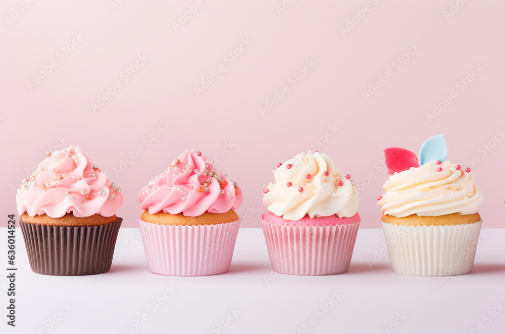 cupcakes on pink background made with generative AI cupcakes on pink background made with generative AI