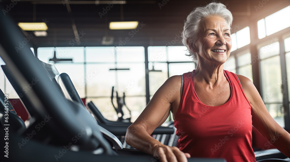 Obraz premium Say no to arthritis pain. Selective focus on a joyful woman smiling while lunging at fitness club.