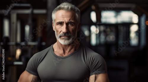 Concentrated mature man looking at camera at gym © Olga