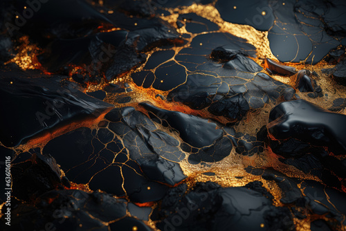 Black marble with luxurious golden textures, creating a fluid and abstract illustration. Features a melted and golden texture design. Generative Ai.