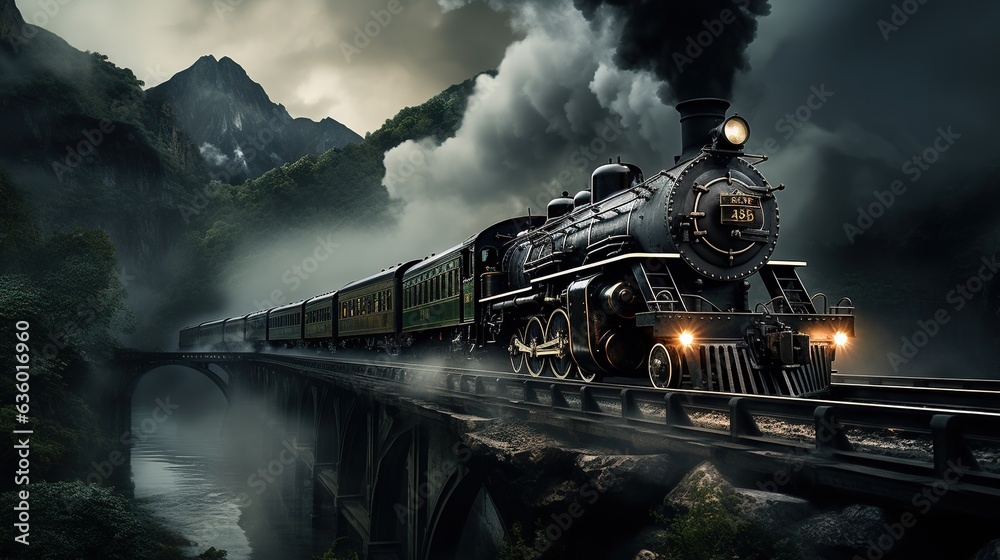 a train traveling over a bridge in the middle of a forest. generative ai a train traveling over a bridge in the middle of a forest. generative ai