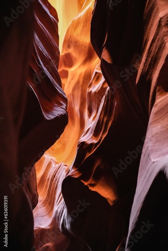 Aerial view of a picturesque landscape featuring a rock formation in the background: Antelope Canyon