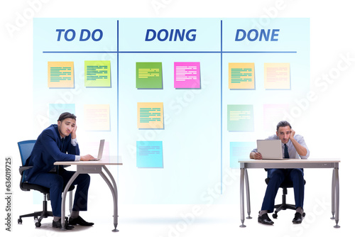 Businessman working on kanban board with tasks