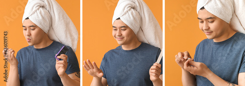 Collage of funny Asian man ...