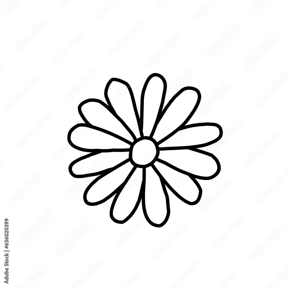 A set of hand drawn doodle style daisy flowers in simple black line