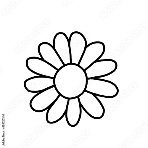 A set of hand drawn doodle style daisy flowers in simple black line