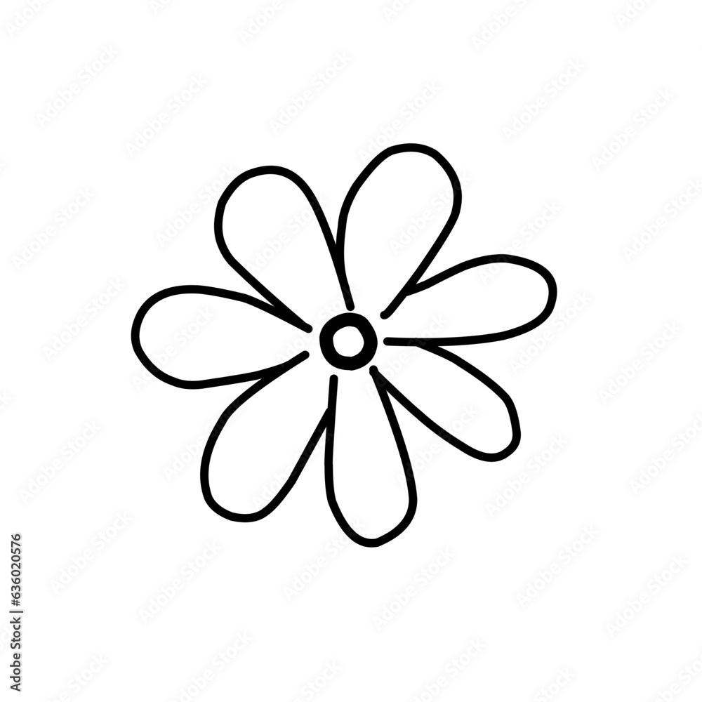 A set of hand drawn doodle style daisy flowers in simple black line A set of hand drawn doodle style daisy flowers in simple black line