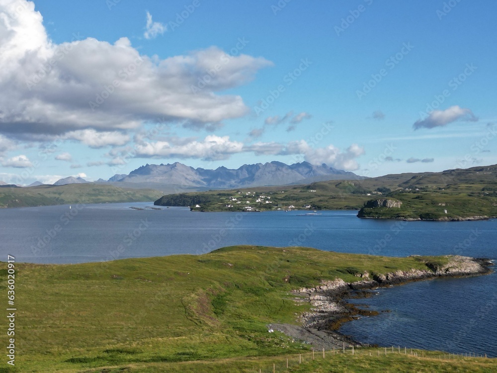 Aerial view of Loch Harport on the Isle of Skye in Scotland