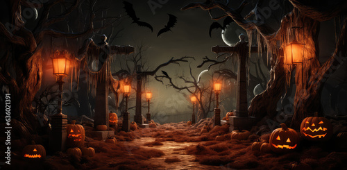 Halloween Spooky Nighttime Scene, Halloween background concept, Halloween card party, Scary, Generative AI