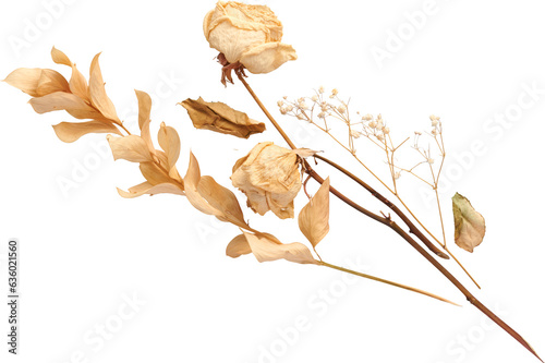 an isolated dried flower with dried leaves